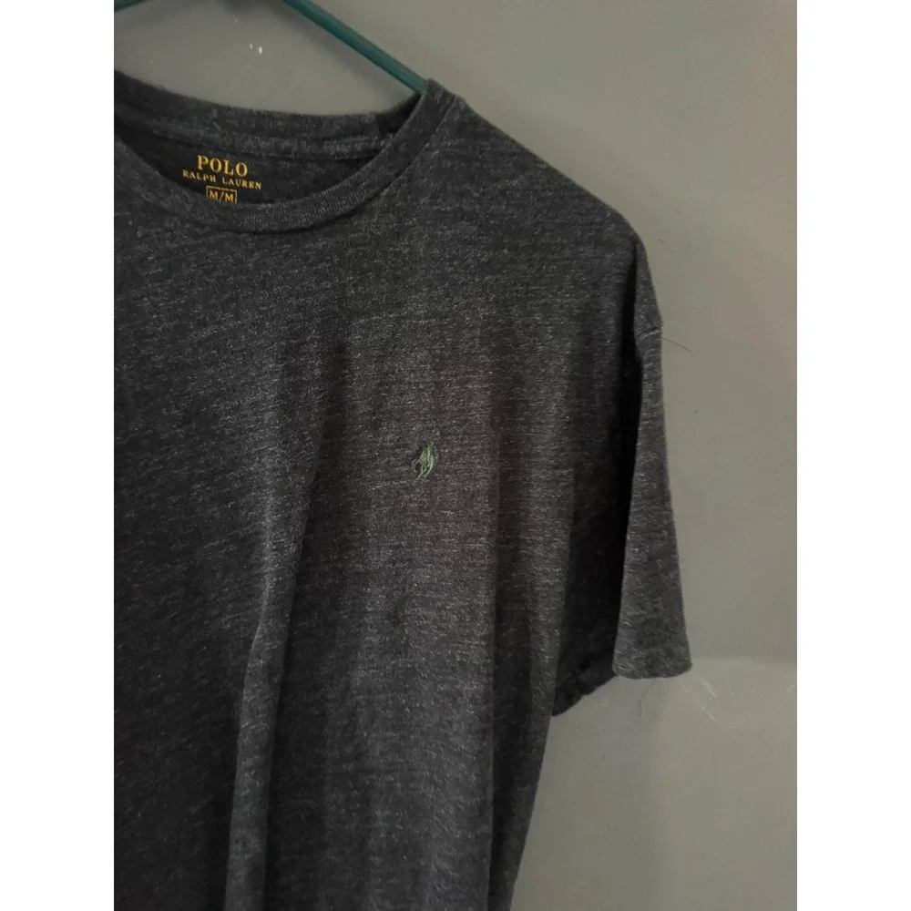 Polo Ralph Lauren Mens Charcoal Gray Slub Cotton T-Shirt Green Pony Logo Size M
